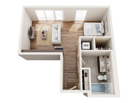 Floor plan for studio, 1 bath, 404 sqft